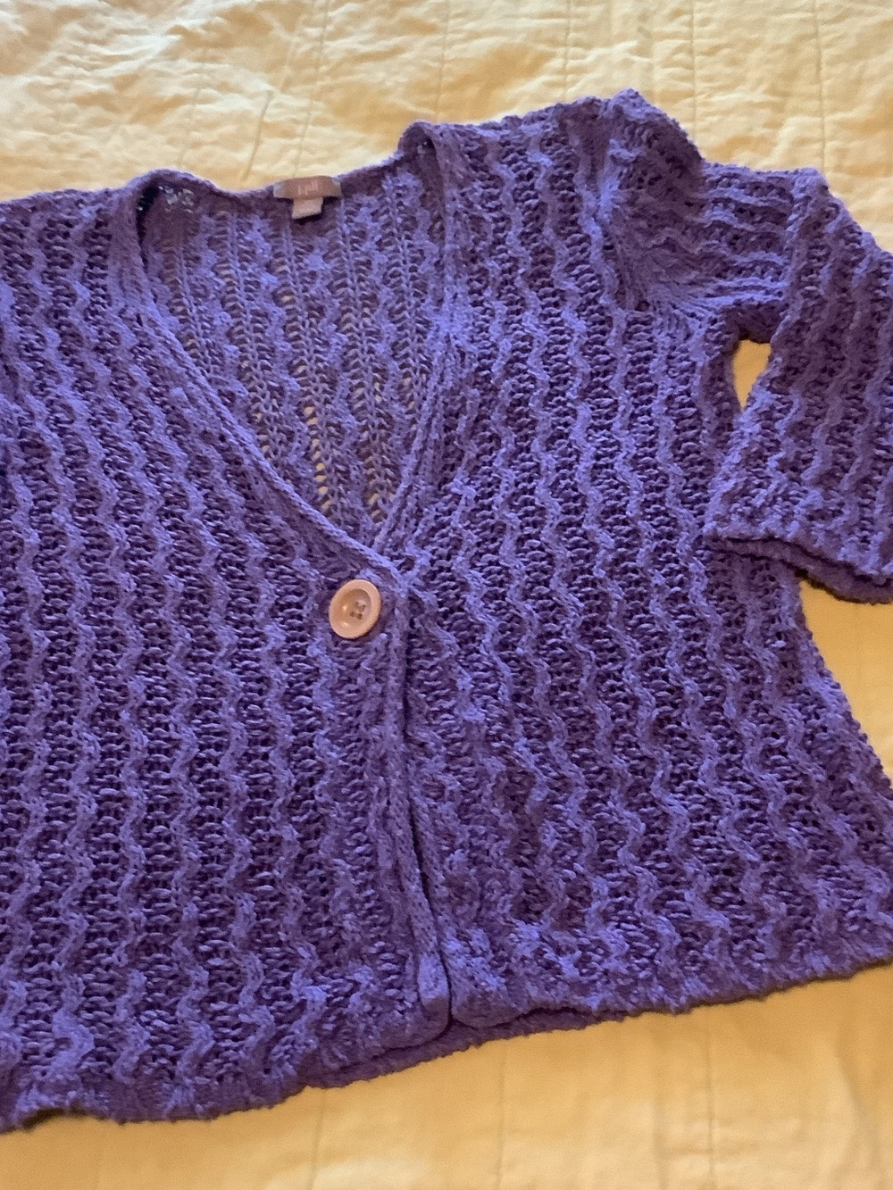 J. Jill Lavender Open-Knit V-Neck Cardigan
